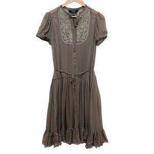 EITIE 100% Mulberry Silk Beaded Sheer Midi Dress With Removable Slip Size US 10